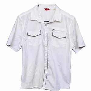Guess White Short Sleeve Button-Down Shirt with Contrast Trim